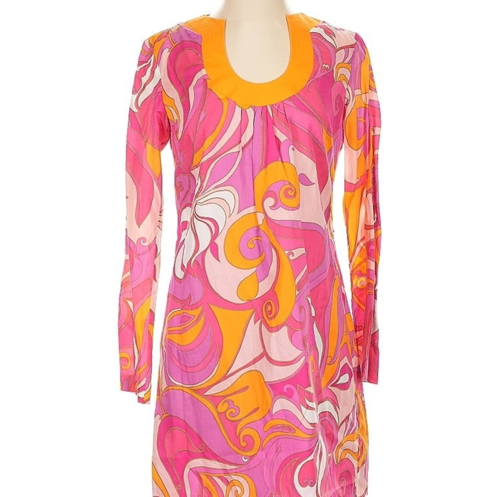 EUC Banana Republic Graphic Pink and Orange Retro Tunic Dress